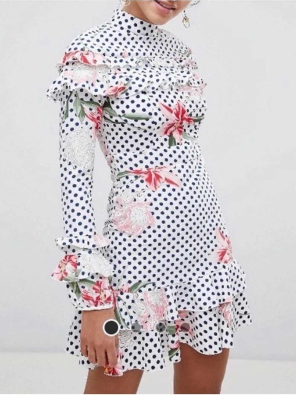 Boohoo Polka Dot Floral Ruffle Mini Dress